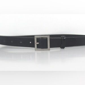 Vintage Narrow Skinny Black Italian Leather Belt Square Silver Buckle Made USA